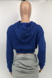 Blue Fashion Casual Solid Split Joint Hooded Collar Tops