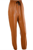 Brown Fashion Casual Solid Basic Regular High Waist Trousers