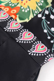Black Casual Elegant Print Patchwork V Neck Princess Dresses