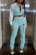 Blue Fashion Sportswear Print Letter Turndown Collar Long Sleeve Two Pieces