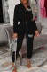 Black Casual Solid Embroidered Patchwork Hooded Collar Long Sleeve Two Pieces