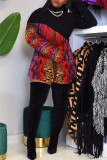 Blue Fashion Sexy Print Patchwork Turtleneck Long Sleeve Dress