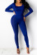 Blue Fashion Casual Solid Patchwork U Neck Long Sleeve Two Pieces