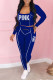 Blue Fashion Casual Letter Print Patchwork U Neck Long Sleeve Two Pieces