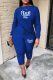 Royal Blue Casual Print Patchwork O Neck Long Sleeve Two Pieces