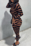 Leopard Print Sexy Print Patchwork O Neck Long Sleeve Two Pieces