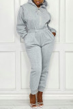 Black Casual Solid Split Joint Zipper Hooded Collar Loose Jumpsuits
