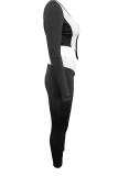 Black Sexy Solid Patchwork Asymmetrical Zipper U Neck Long Sleeve Two Pieces