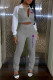 Grey Fashion Sportswear Print Letter Turndown Collar Long Sleeve Two Pieces