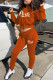 Orange Fashion Casual Letter Print Basic Hooded Collar Long Sleeve Two Pieces