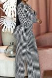 Black White Casual Print Patchwork V Neck Straight Jumpsuits