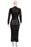 Black Sexy Patchwork See-through O Neck Pencil Skirt Dresses