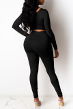Red Fashion Casual Solid Patchwork U Neck Long Sleeve Two Pieces