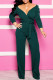 Green Fashion Casual Solid With Belt V Neck Regular Jumpsuits