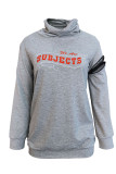 Grey Fashion Casual Letter Print Patchwork Zipper Turtleneck Long Sleeve Dresses