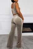 Grey Sexy Solid Patchwork U Neck Long Sleeve Three Pieces