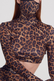 Red Street Print Patchwork Turtleneck Tops