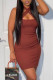 Brown Sexy Solid Hollowed Out Backless Halter Sleeveless Dress Dresses