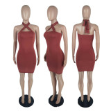 Light Green Sexy Solid Hollowed Out Backless Halter Sleeveless Dress Dresses