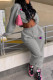 Grey Fashion Street Print Letter O Neck Long Sleeve Two Pieces