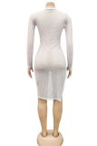 Apricot Sexy Patchwork See-through Mesh One Shoulder Irregular Dress Dresses