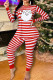 Red Casual Living Striped Print Santa Claus Basic O Neck Long Sleeve Two Pieces
