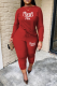 Red Casual Print Patchwork O Neck Long Sleeve Two Pieces