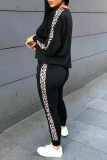 Grey Casual Leopard O Neck Long Sleeve Two Pieces