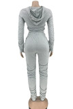 Grey Casual Solid Patchwork Fold Zipper Hooded Collar Long Sleeve Two Pieces