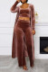 Brown Sexy Solid Patchwork U Neck Long Sleeve Three Pieces