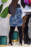 Blue Fashion Sexy Print Patchwork Turtleneck Long Sleeve Dress