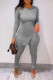 Grey Fashion Casual Solid Patchwork O Neck Plus Size Two Pieces
