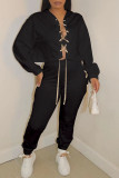 White Sexy Solid Patchwork Chains Asymmetrical Long Sleeve Two Pieces