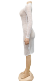 Apricot Sexy Patchwork See-through Mesh One Shoulder Irregular Dress Dresses