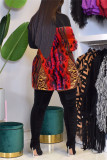 Blue Fashion Sexy Print Patchwork Turtleneck Long Sleeve Dress