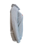 Grey Fashion Casual Letter Print Patchwork Zipper Turtleneck Long Sleeve Dresses