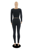 Red Fashion Casual Solid Patchwork U Neck Long Sleeve Two Pieces