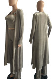 Grey Sexy Solid Patchwork U Neck Long Sleeve Three Pieces