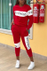 Red Street Print Letter O Neck Long Sleeve Two Pieces