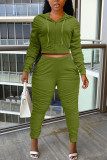 Green Casual Solid Patchwork Fold Zipper Hooded Collar Long Sleeve Two Pieces