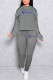 Grey Fashion Street Print Patchwork Letter O Neck Long Sleeve Two Pieces