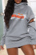 Grey Fashion Casual Letter Print Patchwork Zipper Turtleneck Long Sleeve Dresses