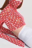 Red Street Print Patchwork Turtleneck Tops