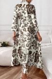 Pink Casual Print Patchwork Buckle Turndown Collar Shirt Dress Dresses