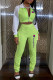 Fluorescent Green Fashion Sportswear Print Letter Turndown Collar Long Sleeve Two Pieces
