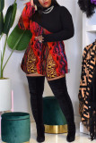 Blue Fashion Sexy Print Patchwork Turtleneck Long Sleeve Dress