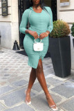 Green Fashion Sexy Solid Split Joint Long Sleeve Dresses