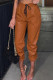 Brown Fashion Casual Solid Basic Regular High Waist Trousers