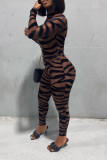 Leopard Print Sexy Print Patchwork O Neck Long Sleeve Two Pieces