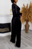 Grey Sexy Solid Patchwork U Neck Long Sleeve Three Pieces